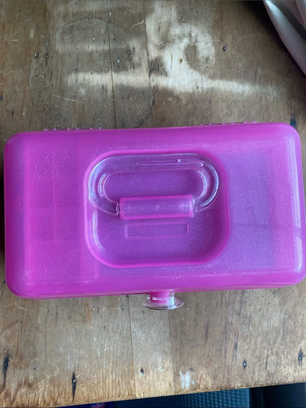 Pink Glitter Translucent Caboodle with Mirror Makeup Caddy Craft Caddy